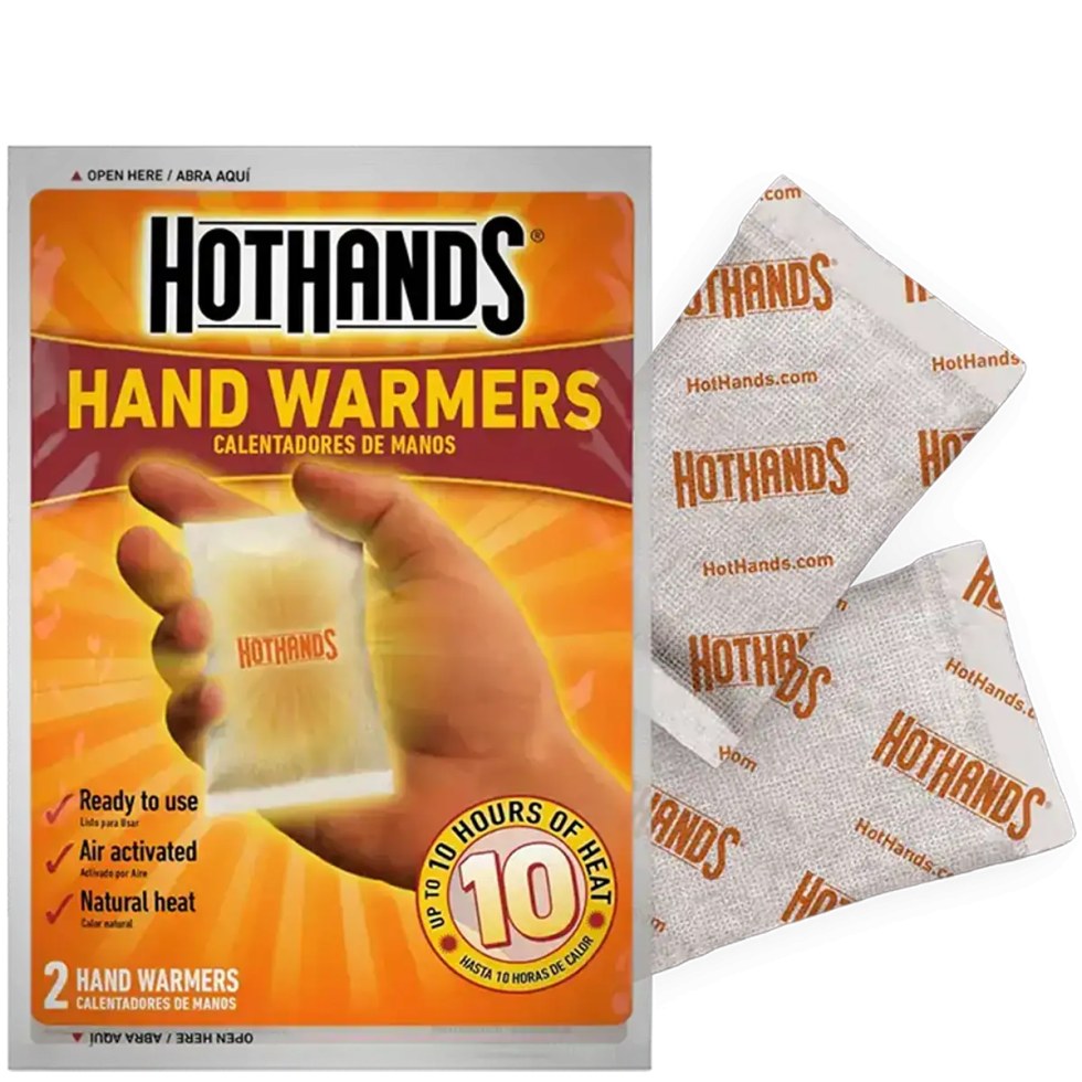 HotHands air-activated hand warmers package with two warmer pouches