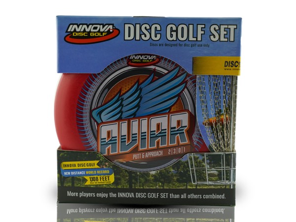 Innova DX Disc Golf Starter Set box with driver, mid-range, and putter discs